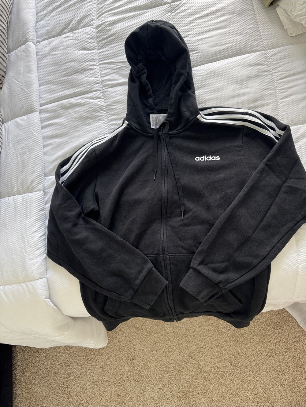 Adidas Black Hoodie with White Shoulder Stripes